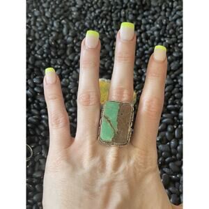 Native American Sterling Large Green Turquoise Statement Ring Stamped Concho
